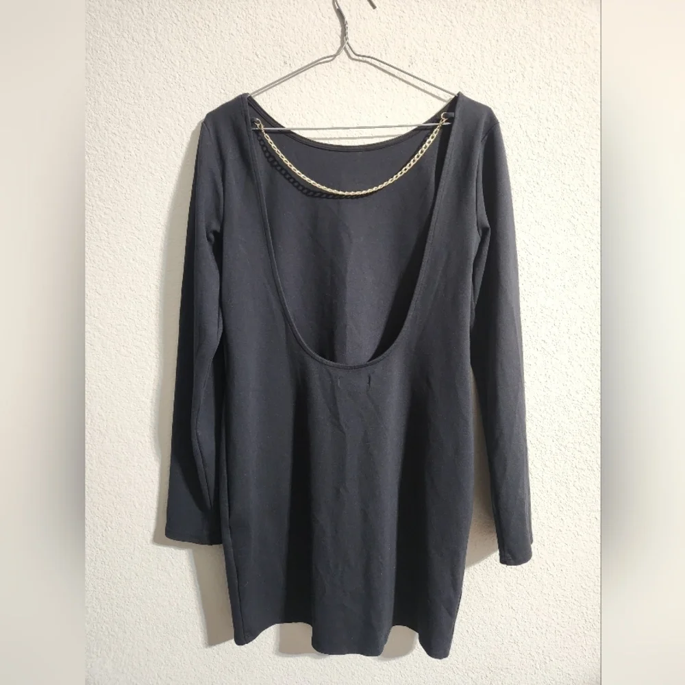 Lovers and Friends Black mini dress low back with gold chain detail size medium